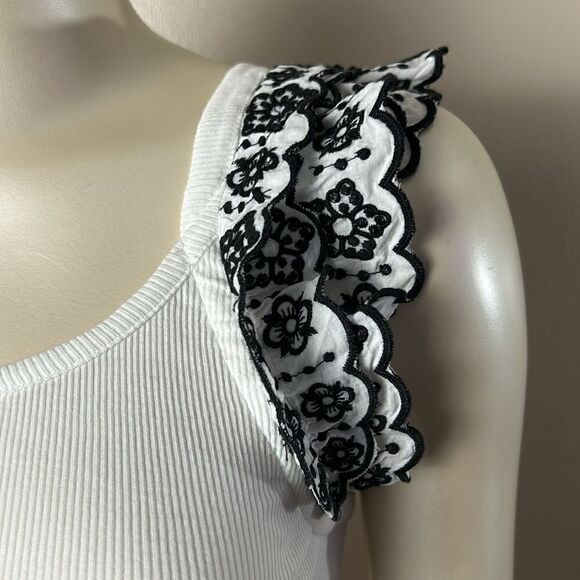 New LOFT Ann Taylor size XS ribbed embroidered eyelet ruffle sleeve NWT - Picture 3 of 8